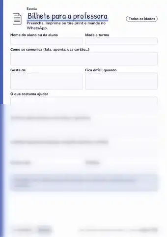 Página Bilhete para a professora do PDF.